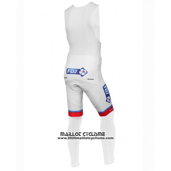 2016 Maillot Ciclismo FDJ Blanc et Bleu Manches Longues et Cuissard